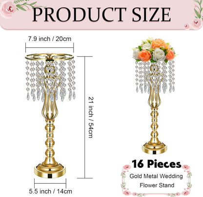Bulk 21.3 Inch Gold-Plated Crystal Acrylic Flower Stand with Hanging Beads Elegant Centerpiece Vases for Weddings, Parties, and Home Decor Wholesale
