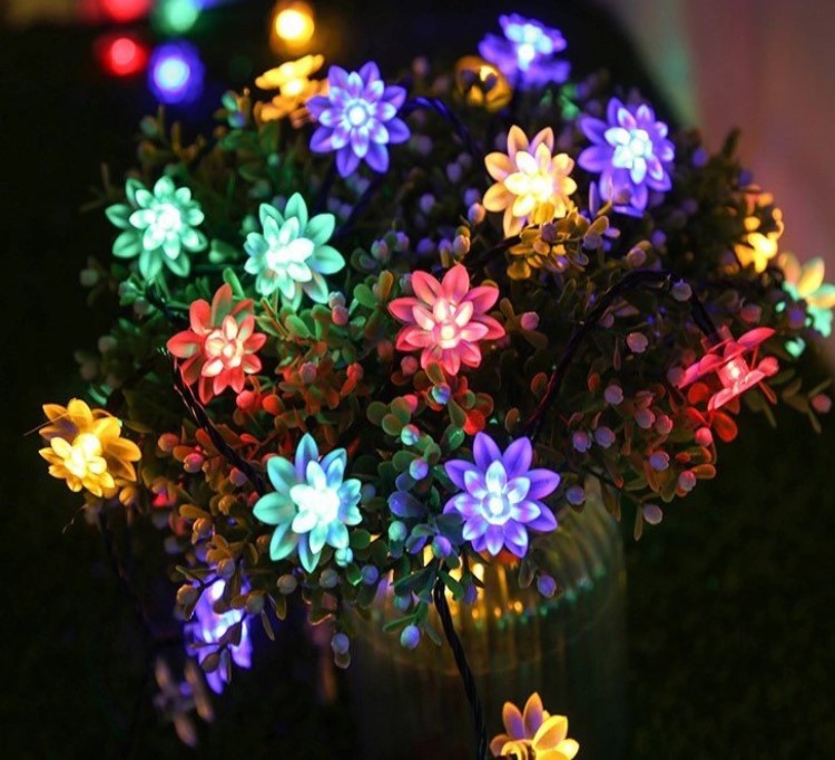 10 Pcs Artificial Lotus Flower String Lights 12ft Solar LED Outdoor Water Lily Decor