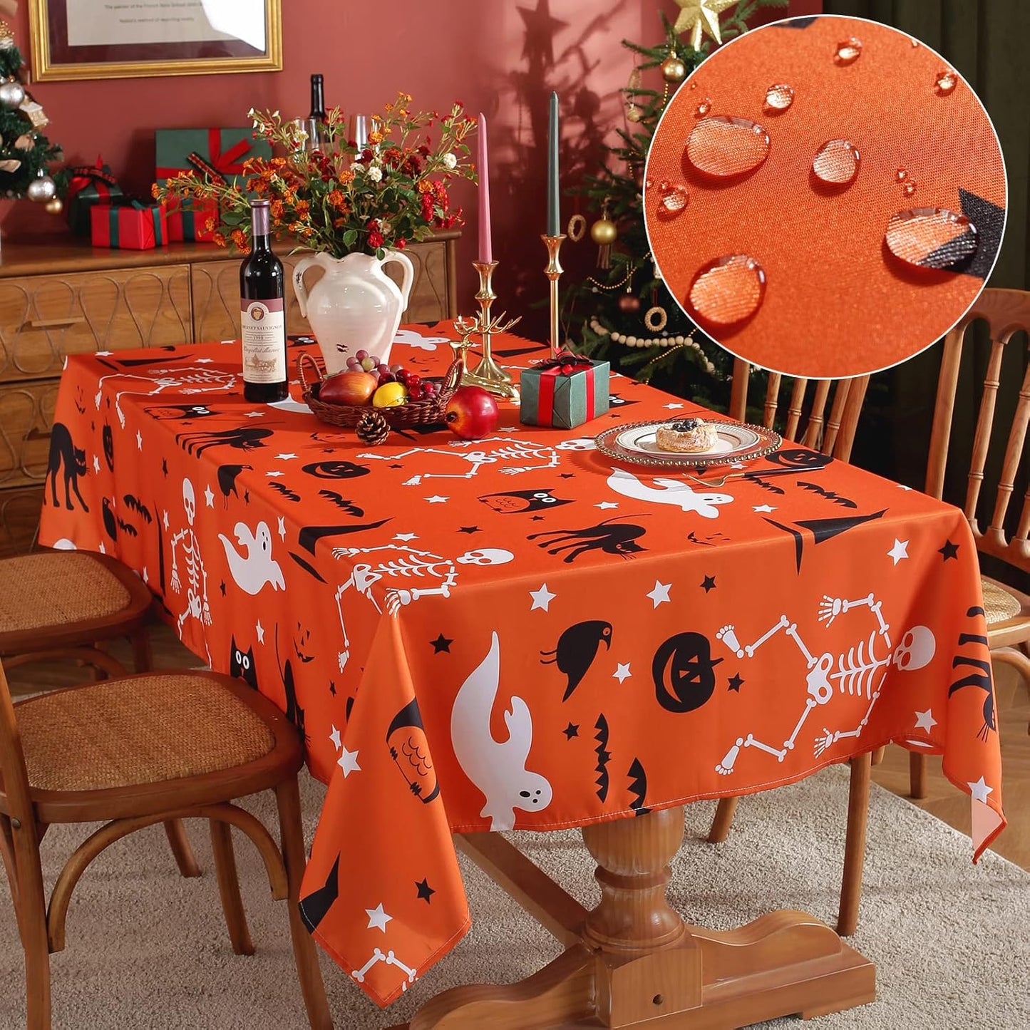 Bulk Spooky Halloween Black Spider Web Rectangular Tablecloth Spill-Proof Polyester Cover for Dining Banquets Parties and Camping Wholesale