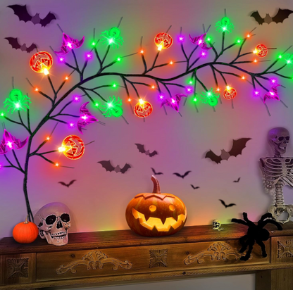 Bulk 6FT Halloween Willow Vine with 54 LED Lights Pumpkin Bat Spider Garland 8 Modes Battery Powered Indoor/Outdoor Decor Wholesale