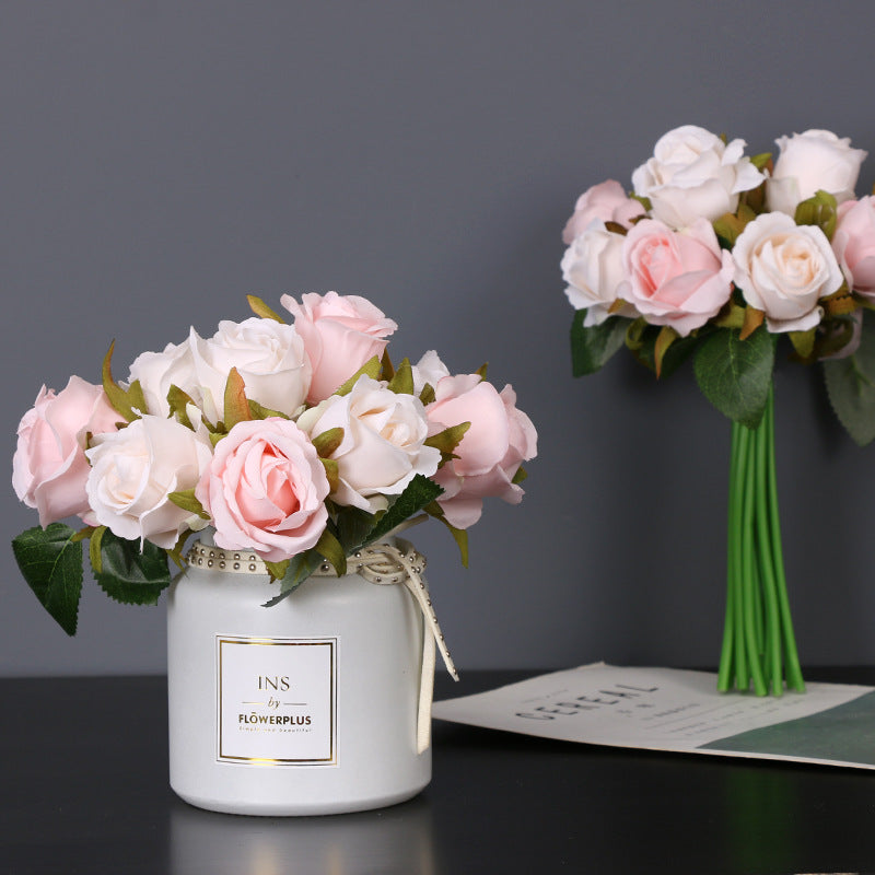 10 Pcs Mini Rose Bouquet 9.8 Inch Silk Artificial Flowers 12 Stems 10 Colors