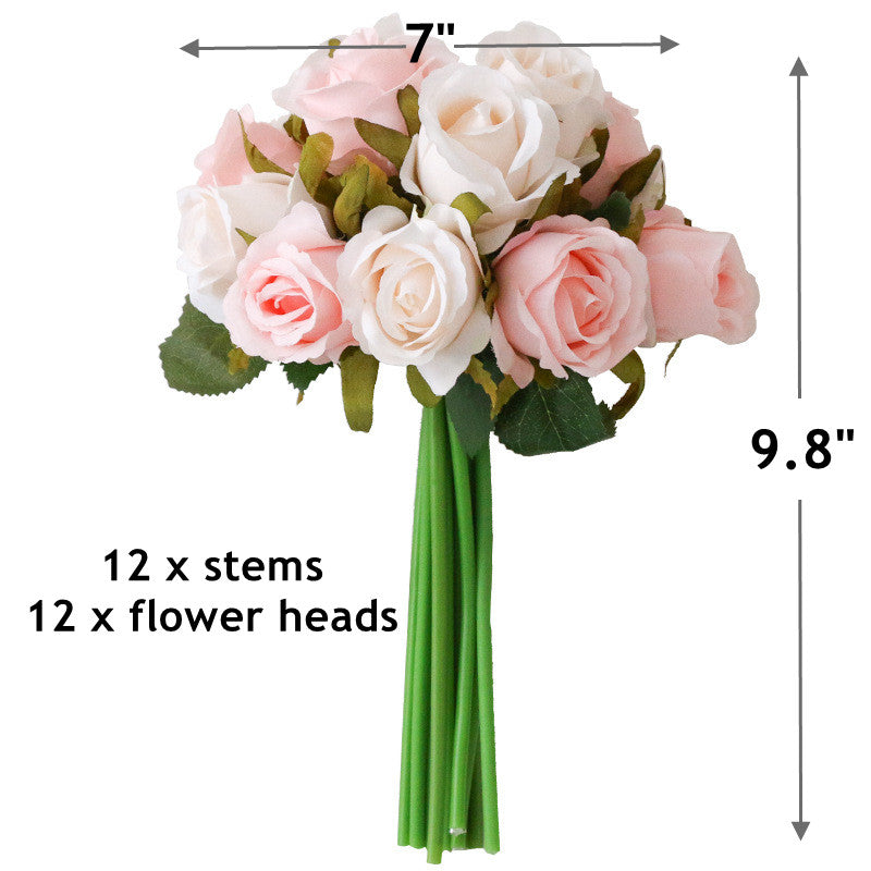 10 Pcs Mini Rose Bouquet 9.8 Inch Silk Artificial Flowers 12 Stems 10 Colors