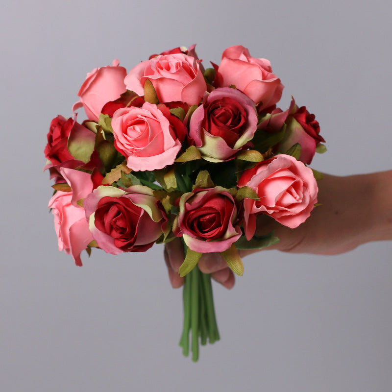 10 Pcs Mini Rose Bouquet 9.8 Inch Silk Artificial Flowers 12 Stems 10 Colors