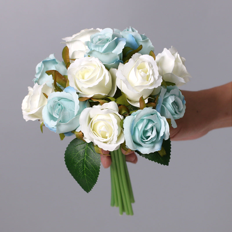 10 Pcs Mini Rose Bouquet 9.8 Inch Silk Artificial Flowers 12 Stems 10 Colors