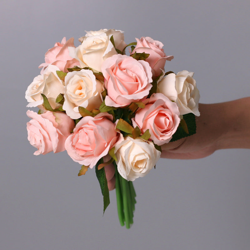 10 Pcs Mini Rose Bouquet 9.8 Inch Silk Artificial Flowers 12 Stems 10 Colors