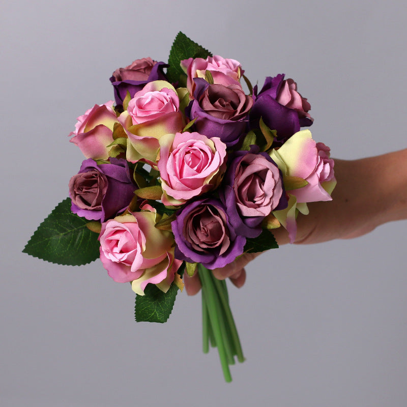 10 Pcs Mini Rose Bouquet 9.8 Inch Silk Artificial Flowers 12 Stems 10 Colors