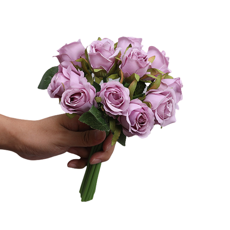 10 Pcs Mini Rose Bouquet 9.8 Inch Silk Artificial Flowers 12 Stems 10 Colors