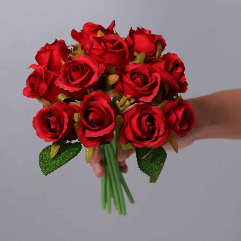 10 Pcs Mini Rose Bouquet 9.8 Inch Silk Artificial Flowers 12 Stems 10 Colors