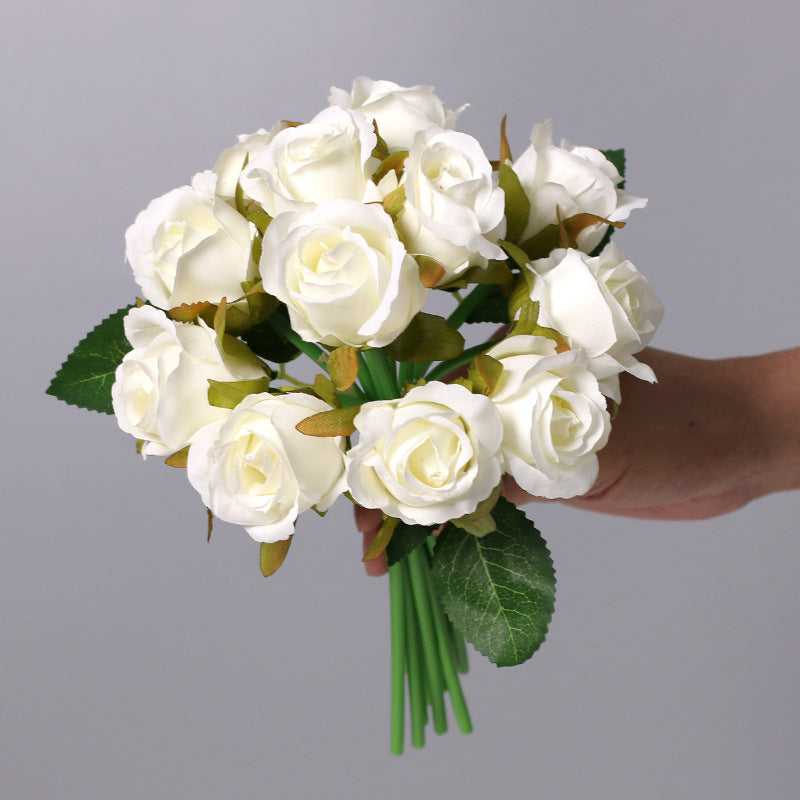 10 Pcs Mini Rose Bouquet 9.8 Inch Silk Artificial Flowers 12 Stems 10 Colors