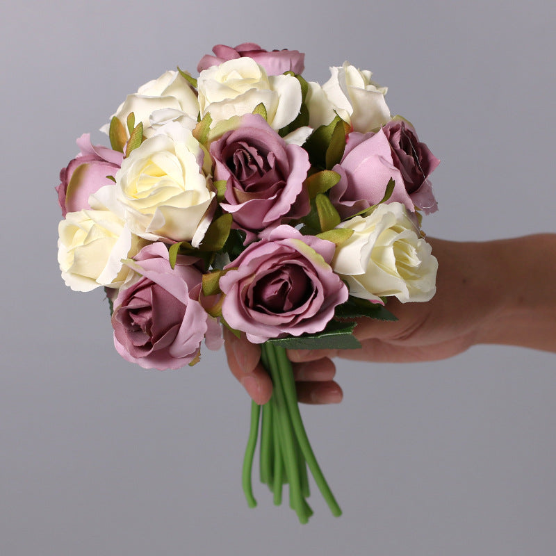 10 Pcs Mini Rose Bouquet 9.8 Inch Silk Artificial Flowers 12 Stems 10 Colors