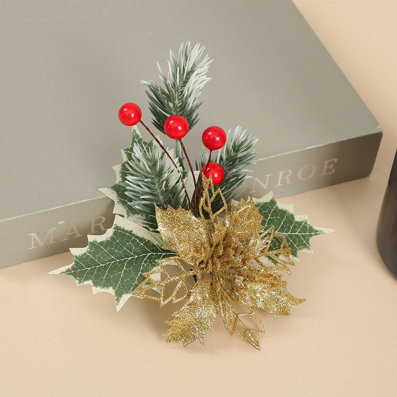 10 Pcs Multicolor Artificial Christmas Poinsettia Flowers with Clips Bulk Pack