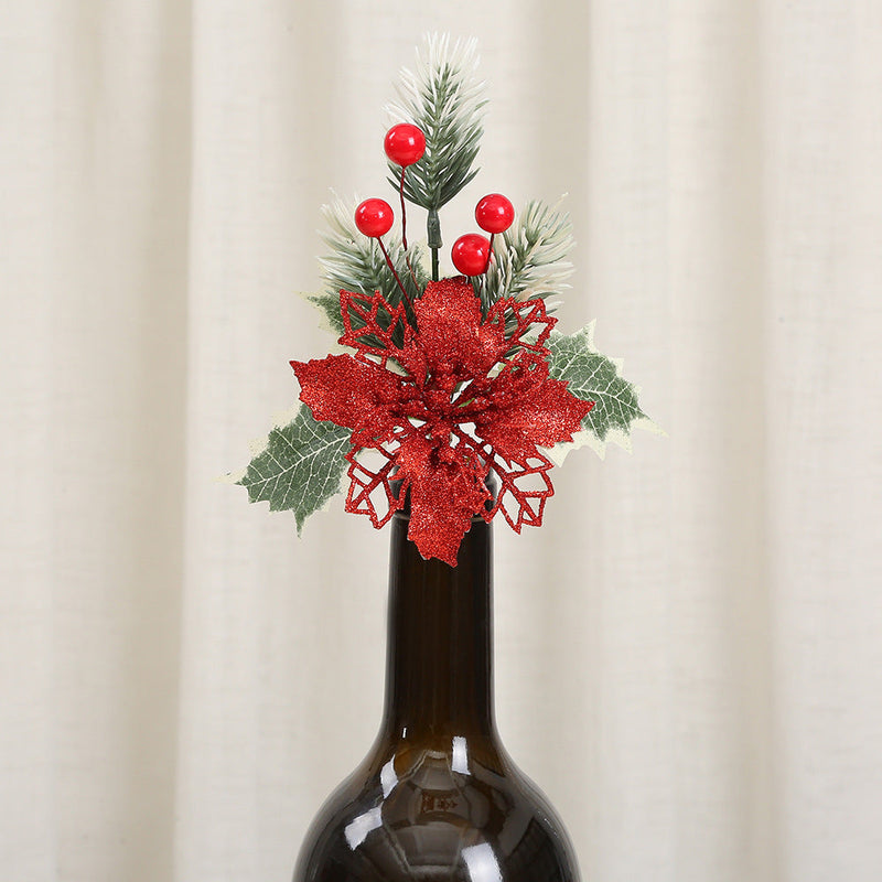 10 Pcs Multicolor Artificial Christmas Poinsettia Flowers with Clips Bulk Pack