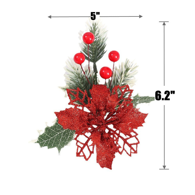 10 Pcs Multicolor Artificial Christmas Poinsettia Flowers with Clips Bulk Pack