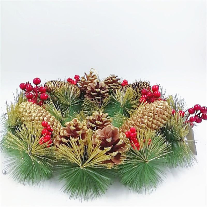 15 Inch Artificial Christmas Wreath with Pinecones and Red Berry Ornaments for Door Hanging Decor, Bulk Wholesale