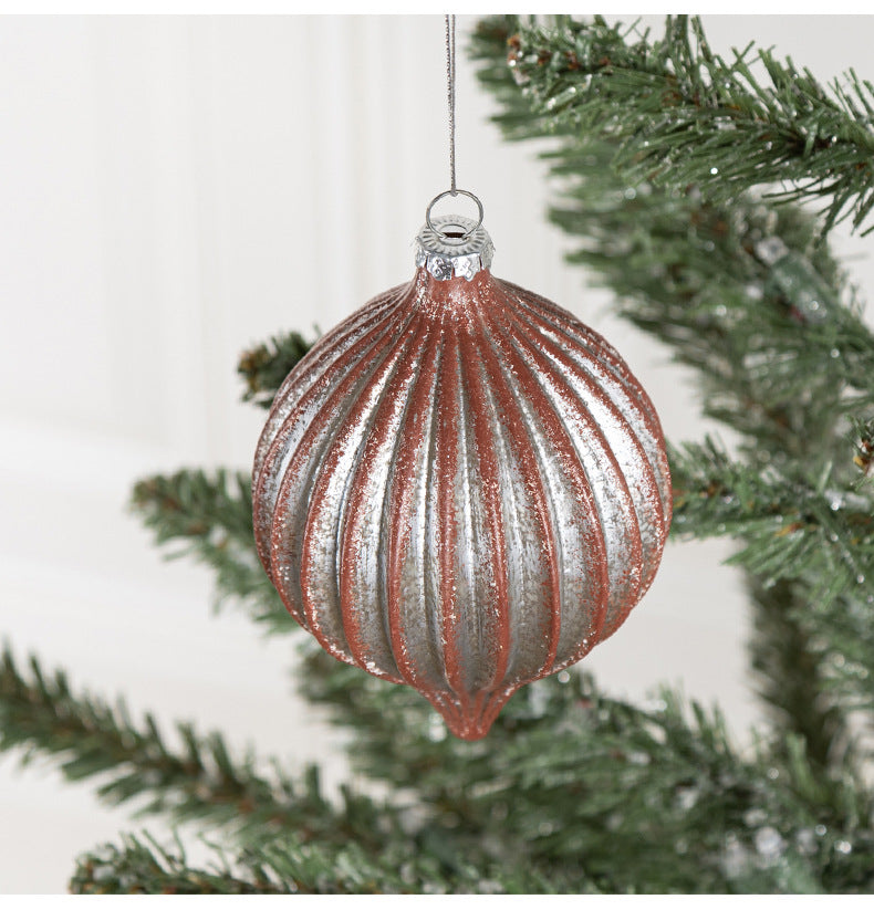 Christmas Ornament Glass Ball with Rope, Onion Shape, Bulk Set for Tree Decoration