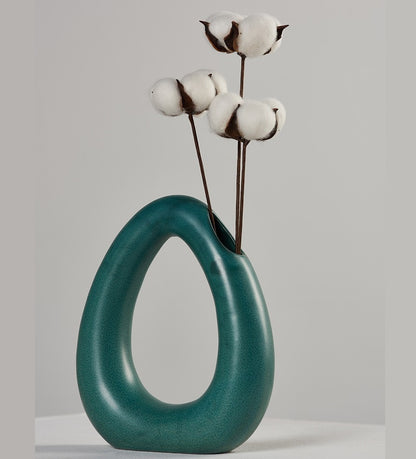 Bulk Hollow-out Ceramic Vases for Flowers U-shaped Ceramic Vase with Dual Openings Wholesale