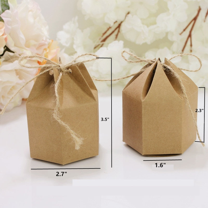 Bulk 50 Pack Gift Boxes Hexagon Kraft Package Box with Wrap Gift for Wedding Birthday Party Candy Chocolate Packing Wholesale