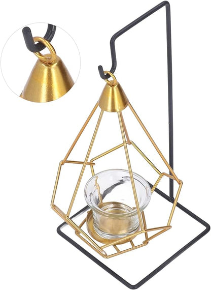 Bulk Irregular Candle Holder with Hanging Geometric Basket Tall Black Iron Stand Candlestick for Tabletop Centerpiece Wholesale