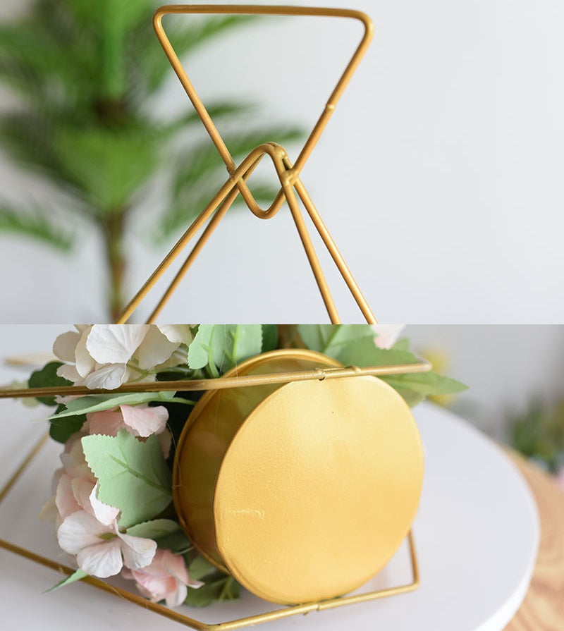 Bulk 1 Pc Metal Geometric Flower Stand Gold Plated Hanging Vase for Wedding Home Office Centerpiece Decor Wholesale