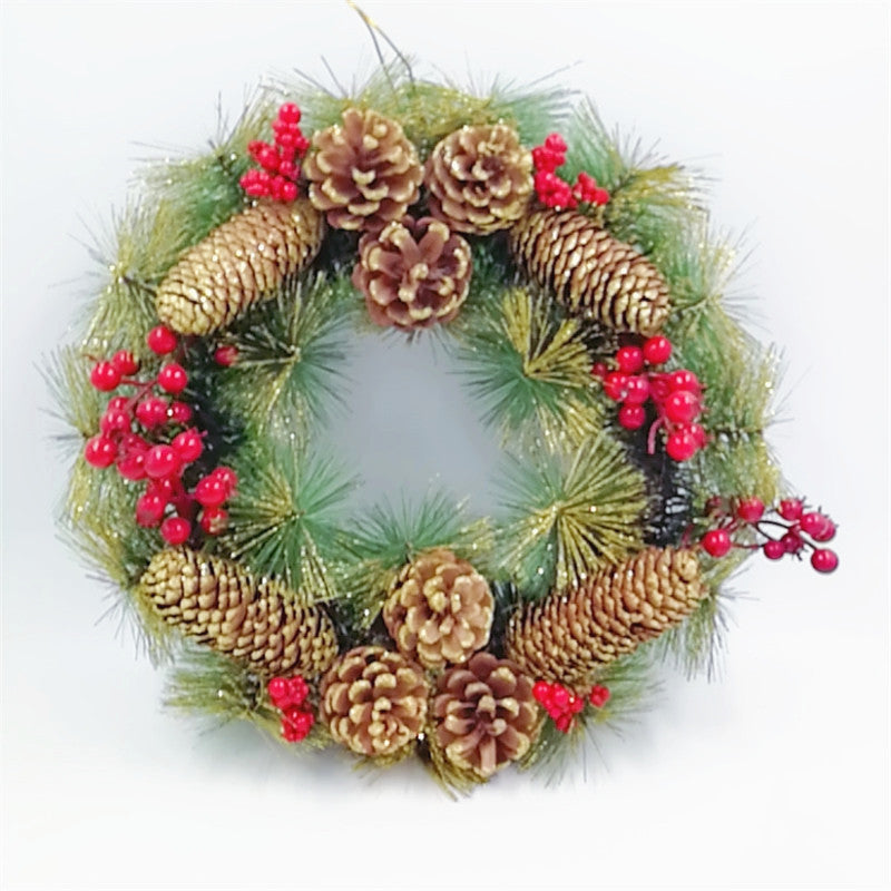 15 Inch Artificial Christmas Wreath with Pinecones and Red Berry Ornaments for Door Hanging Decor, Bulk Wholesale