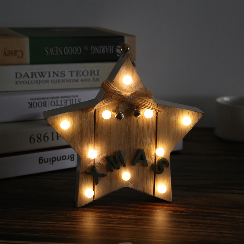 LED Five-Pointed Star and Heart Shape Christmas Ornaments with Bells and Bows, Bulk Holiday Tree Decorations