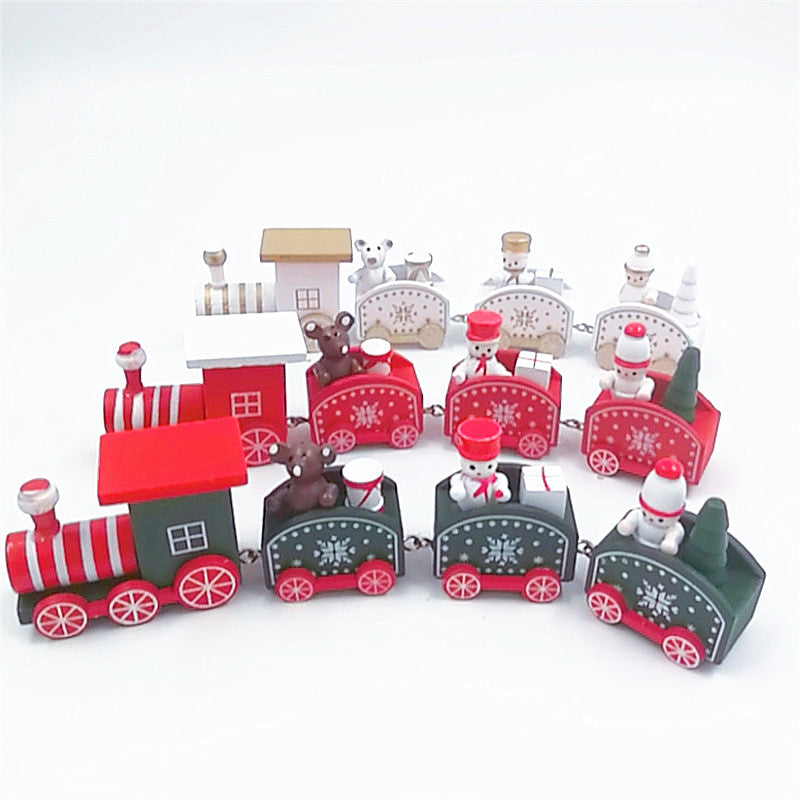 3 Pcs Christmas Mini Train Decor Set with Snowman Ornament for Holiday Party Decoration