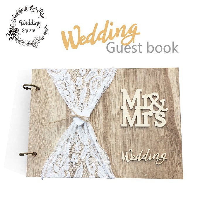 Personalized MR & MRS Wooden Wedding Guest Book - Custom Photo Frame Sign-In Album