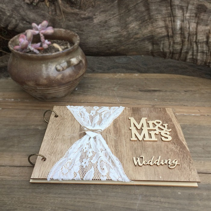 Personalized MR & MRS Wooden Wedding Guest Book - Custom Photo Frame Sign-In Album