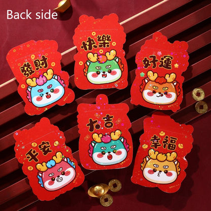 Bulk 6pcs Dragon Year Red Envelope Cartoon Red Packet Lucky Money Chinese New Year Gift for Spring Festival Wedding Birthday Greeting Wholesale