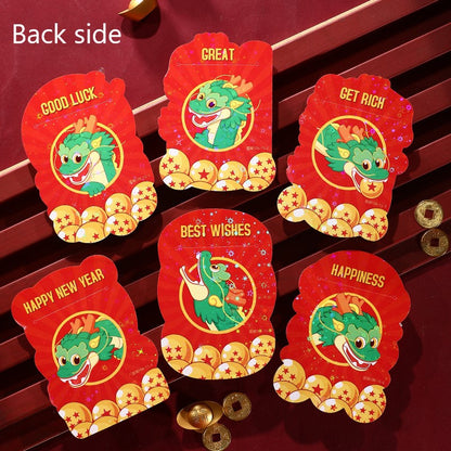 Bulk 6pcs Dragon Year Red Envelope Cartoon Red Packet Lucky Money Chinese New Year Gift for Spring Festival Wedding Birthday Greeting Wholesale