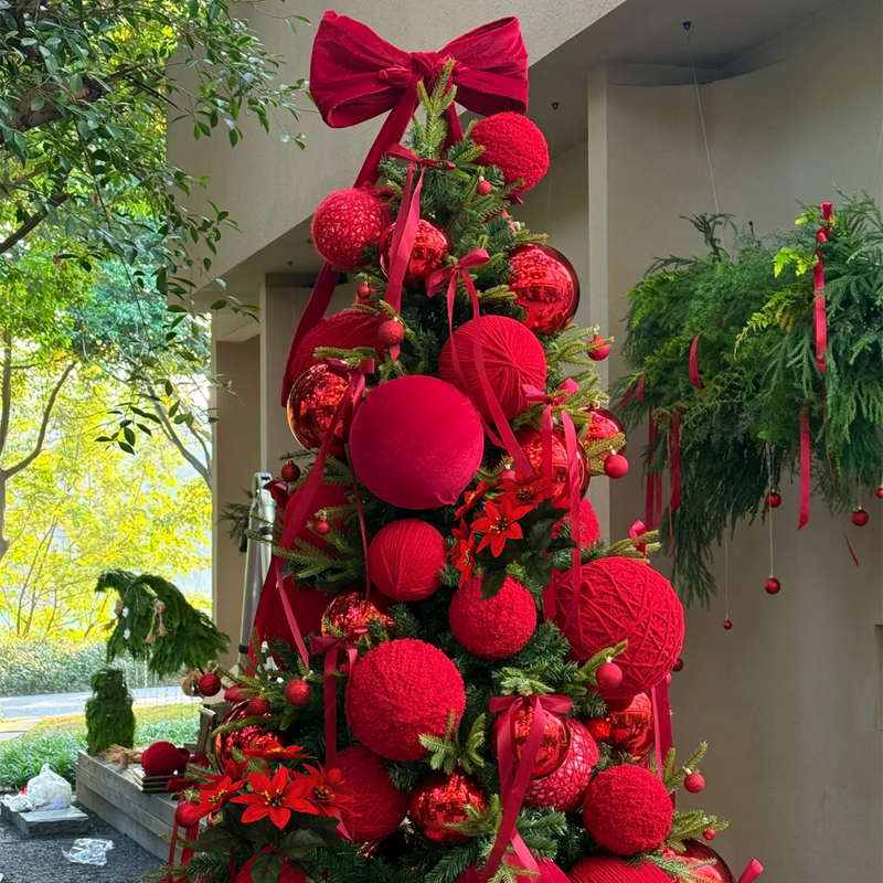 Artificial Poinsettia Bouquet 12 Inch 6 Stems Red Silk Christmas Holiday Decoration Indoor Outdoor