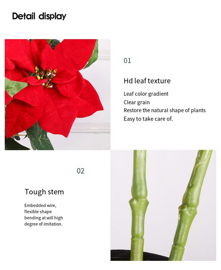 5 Sizes Bulk Artificial Velvet Poinsettia Stems Bushes Silk Christmas Flowers