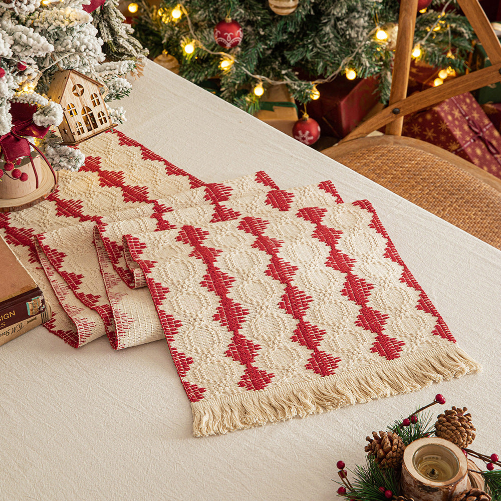 Bulk Pastoral Tassel Table Runner Cotton Linen Tassel Placemat for Festive Dining and Decorative Table Accent Wholesale