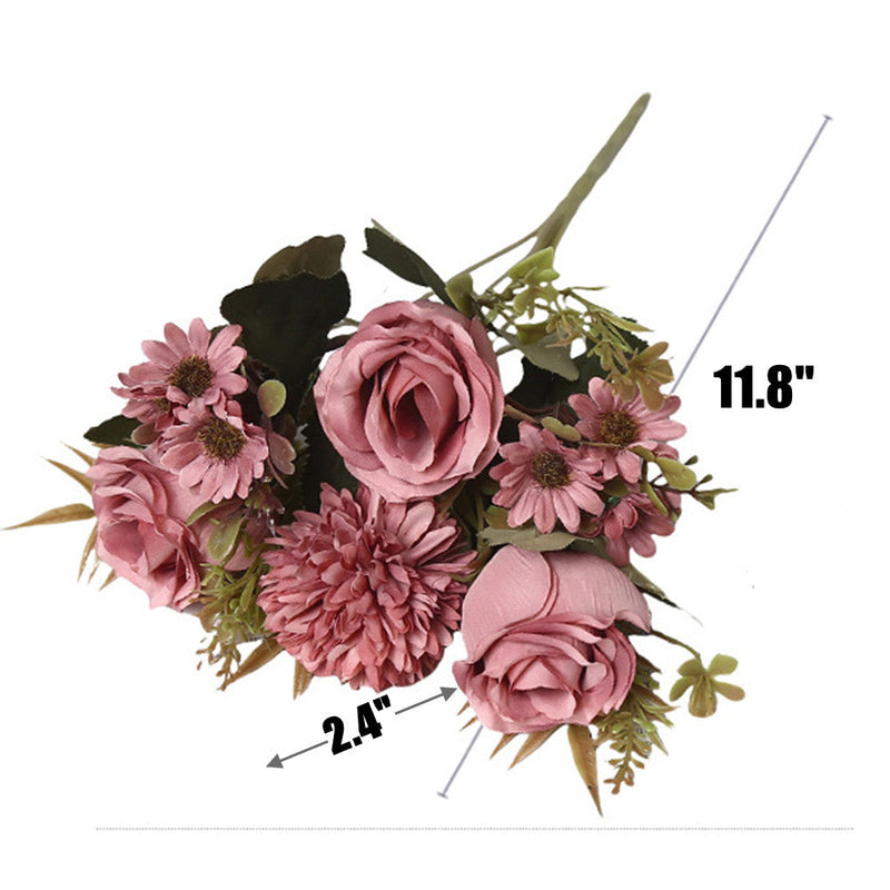 11.8 Inch Artificial Rose Bush Bouquet with Mum & Daisy, Mixed Small Silk Flowers, 1 Bouquet for Table Arrangement, Home Decor, Wedding DIY