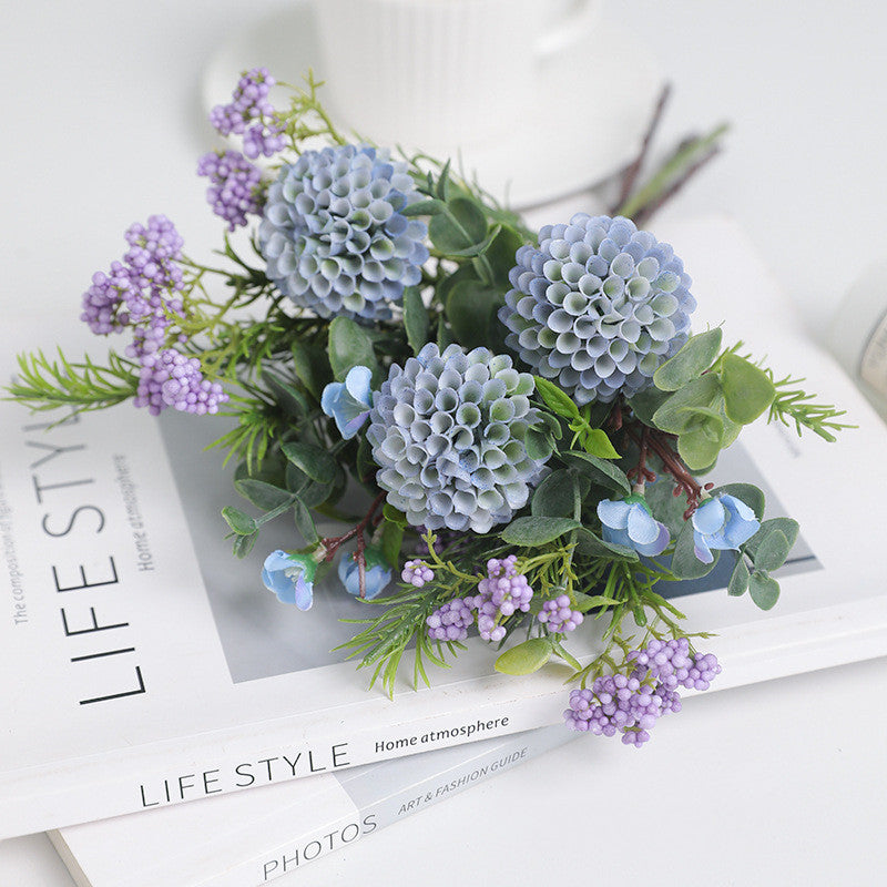2 Bundles 11.4 Inch Artificial Ball Mum Bouquet Floral Arrangement for Wedding Table Centerpieces