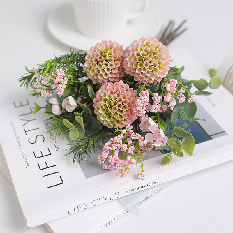 2 Bundles 11.4 Inch Artificial Ball Mum Bouquet Floral Arrangement for Wedding Table Centerpieces