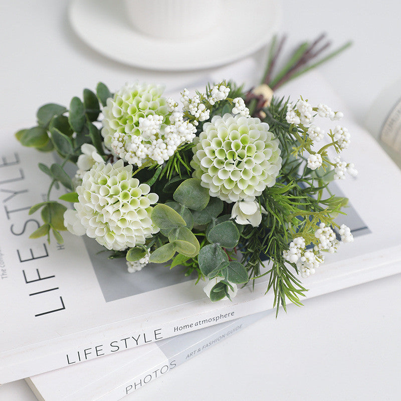 2 Bundles 11.4 Inch Artificial Ball Mum Bouquet Floral Arrangement for Wedding Table Centerpieces