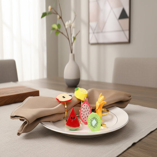 12-Pack Fake Fruit Napkin Rings (Lemon, Banana & More) – Table Setting Decor for Dinners & Parties