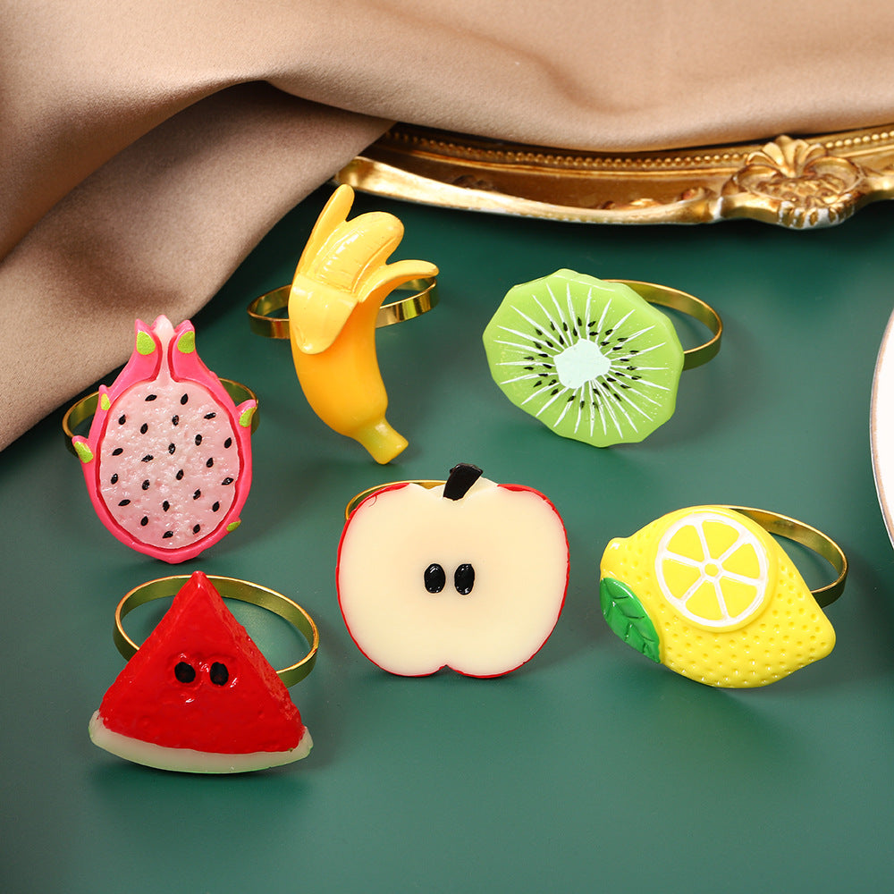 12-Pack Fake Fruit Napkin Rings (Lemon, Banana & More) – Table Setting Decor for Dinners & Parties