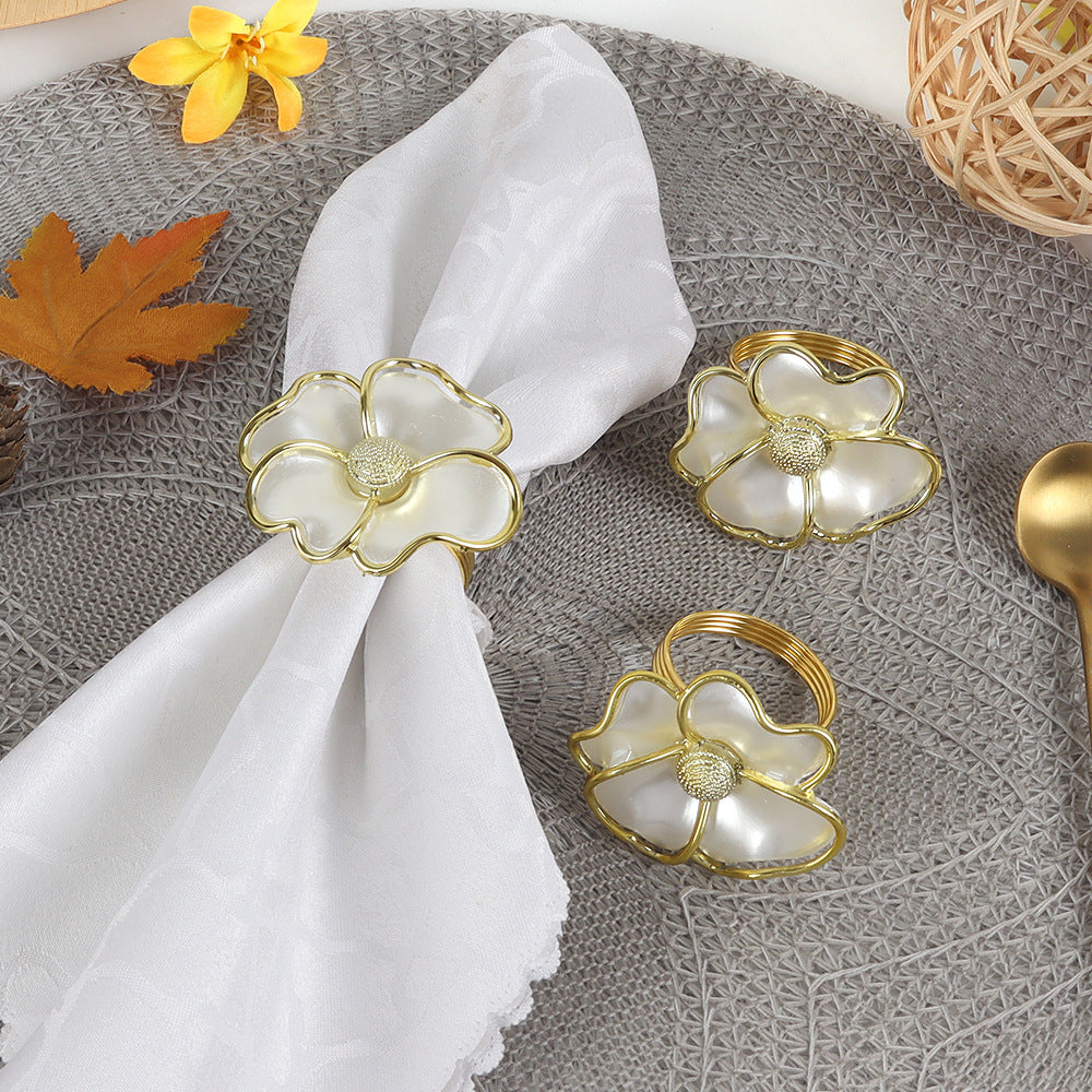 12 - Pack Gold - Rimmed Acrylic Flower Napkin Rings