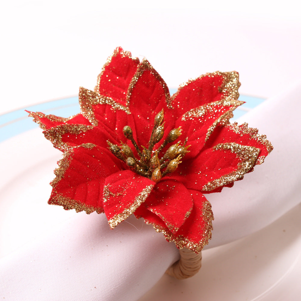 12 - Pack Handmade Fabric Christmas Poinsettia Napkin Rings