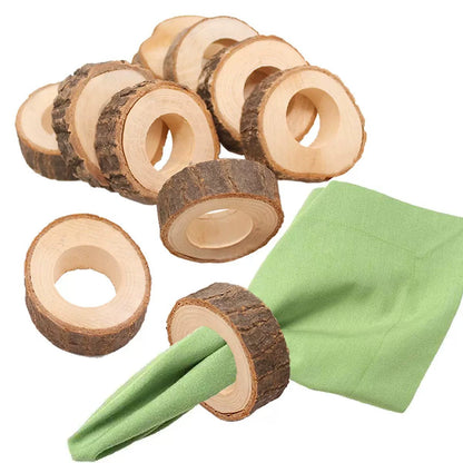 12 - Pack Rustic Wooden Napkin Rings, Ideal for Wedding Table Decor