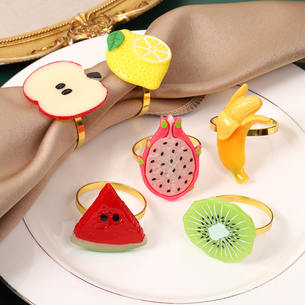 12-Pack Fake Fruit Napkin Rings (Lemon, Banana & More) – Table Setting Decor for Dinners & Parties
