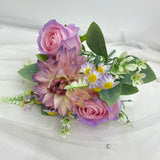12.6 Inches Artificial Flower Bouquet: Rose, Dahlia & Chamomile Mix