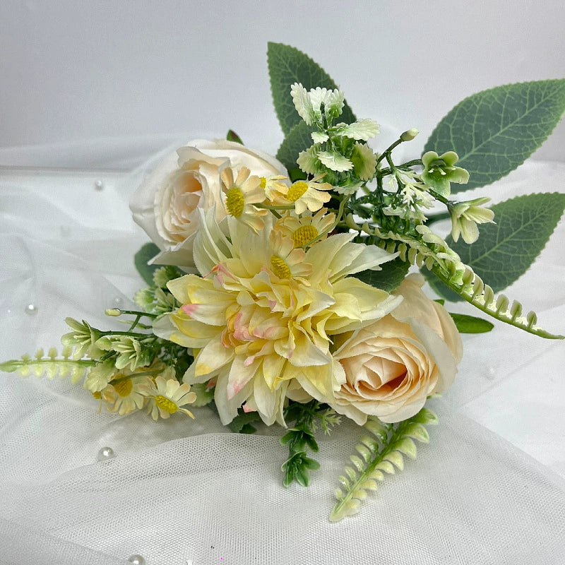 12.6 Inches Artificial Flower Bouquet: Rose, Dahlia & Chamomile Mix