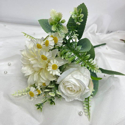 12.6 Inches Artificial Flower Bouquet: Rose, Dahlia & Chamomile Mix