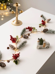 Light Up Artificial Pine Garland with Red Berry Pinecones, Hanging Vines, Christmas Holiday Decor, Bulk Quantity