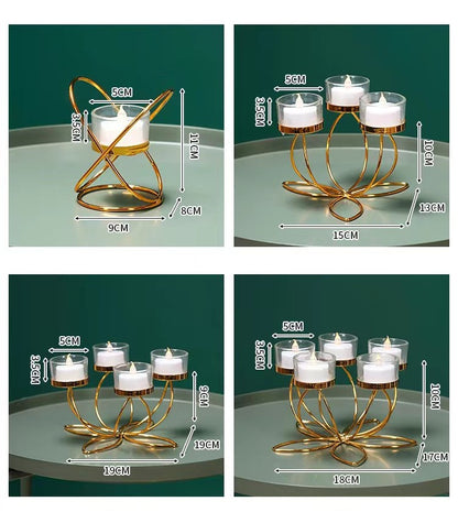 Bulk Geometric Lotus Flower Tealight Candle Holders Golden Metal Table Centerpiece Wholesale