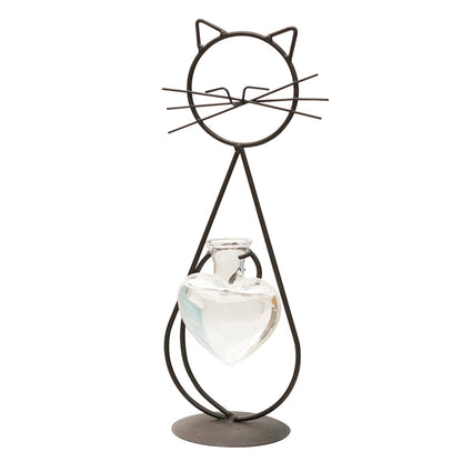 Bulk 1pc Heart-shape Glass Vase with Cat Shape Metal Stand for Home Garden Wedding Decoration Home Decor Wholesale