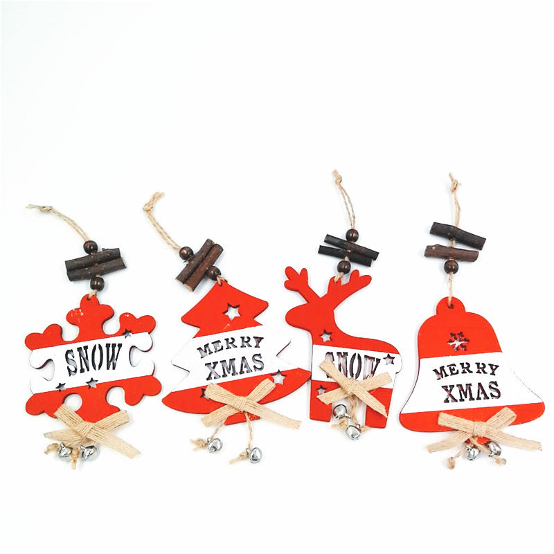 Bulk Christmas Hollow Wood Pendants 50 Pcs Xmas Tree Snowflakes Bells Elk Ornaments